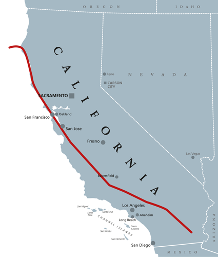 Image: The San Andreas Fault Map through California