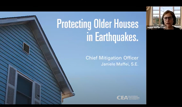 Image: CEA’s Janiele Maffei during her slideshow presentation for the Earthquake Country Alliance