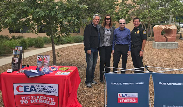 Image: Councilmember Joel Price, City of Thousand Oaks; Assemblywoman Jacqui Irwin, District 44; Mark Toohey, California Earthquake Authority; Mark Lorenzen, Ventura Fire Chief educating community members about the need to be prepared for an emergency