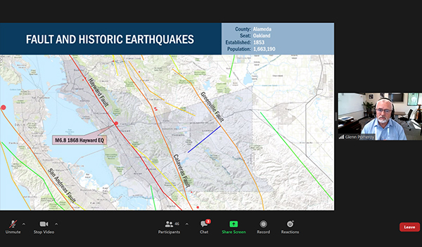 Image: Pomeroy showing a Bay Area fault map to San Francisco Rotarians