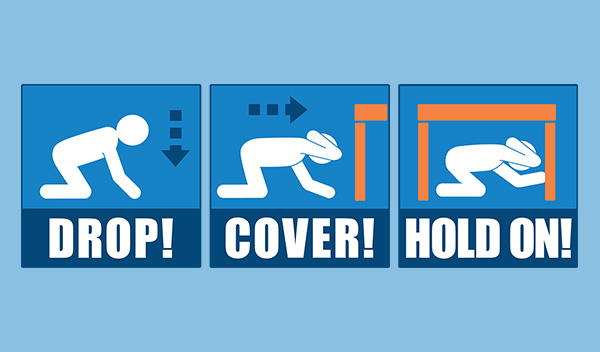 Image: Drop, Cover and Hold On during an earthquake