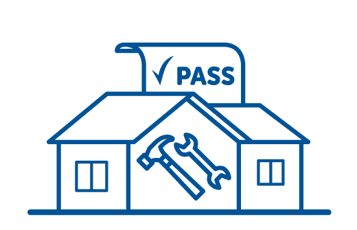icon image of a home with tools and a certificate of pass 