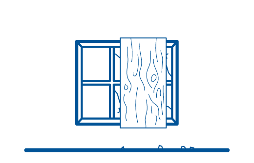 icon image of a window and a panel of wood blocking the broken side