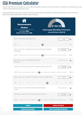 Earthquake insurance california cost