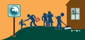 People evacuating to higher ground during a tsunami warning