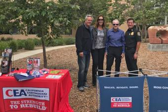 Image: Councilmember Joel Price, City of Thousand Oaks; Assemblywoman Jacqui Irwin, District 44; Mark Toohey, California Earthquake Authority; Mark Lorenzen, Ventura Fire Chief educating community members about the need to be prepared for an emergency